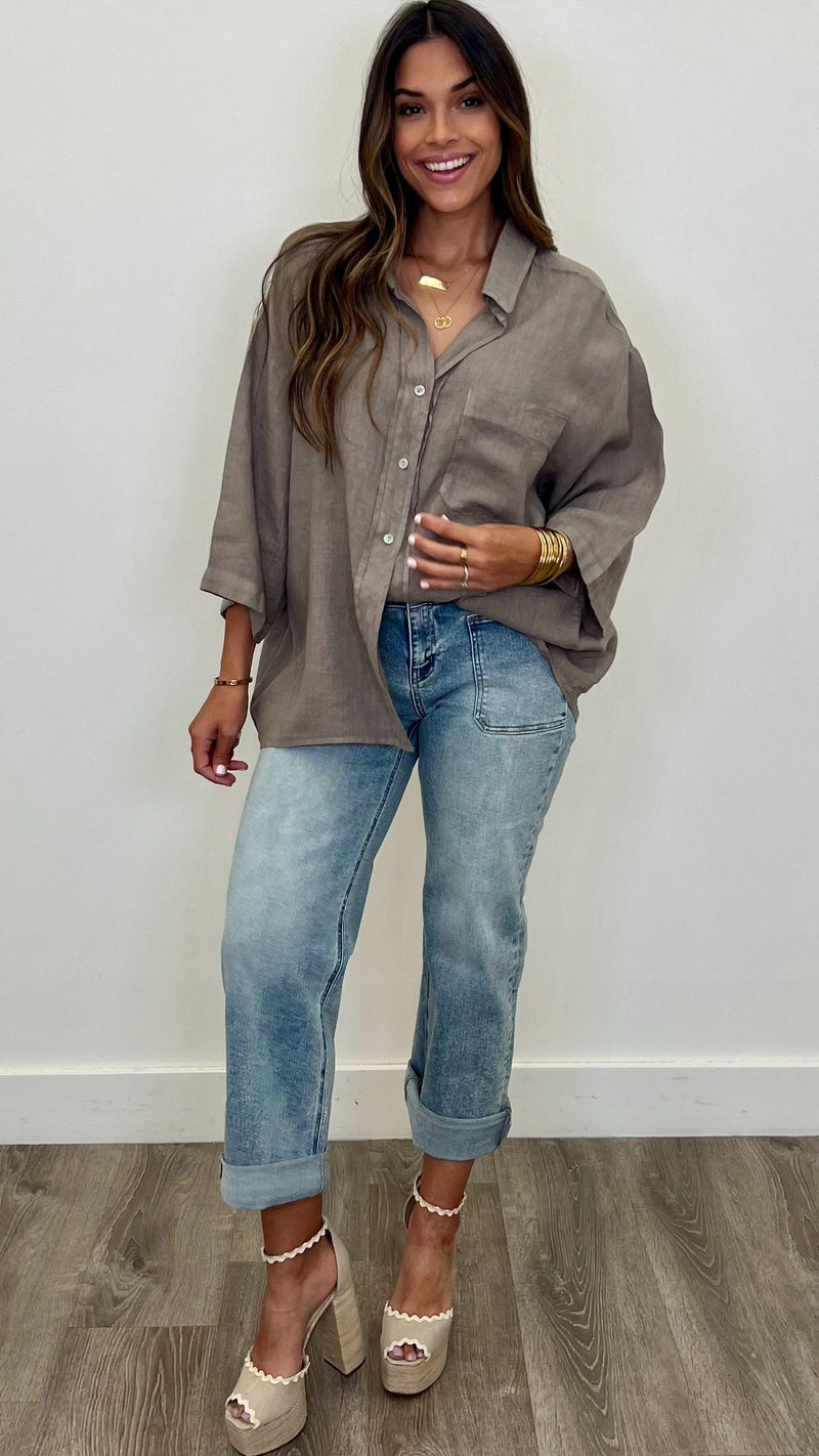 Serafina Linen Button Up Top - PRINZZESA BOUTIQUE