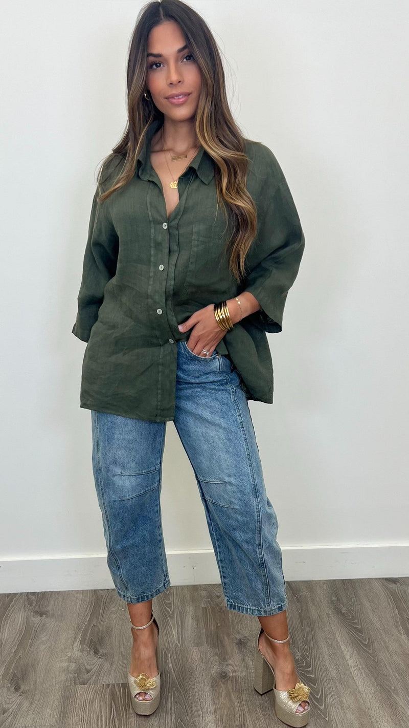 Serafina Linen Button Up Top