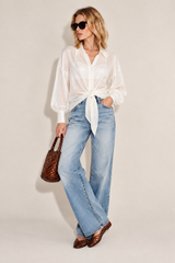 Italian Tie Front Blouse in White