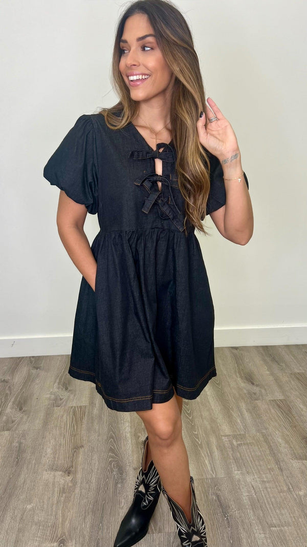 Valerie Black Denim Babydoll Dress - PRINZZESA BOUTIQUE