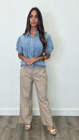 Ferro Beige Pinstripe Pants - PRINZZESA BOUTIQUE