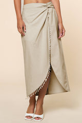 Shell & Beads Trim Warp Midi Skirt