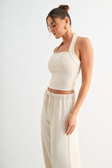 Light Taupe Smocked Halter Top