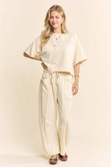 MINERAL WASHED TOP ELASIC WAIST BARREL PANTS SET
