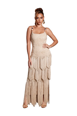 Bohemian Heirloom Tiered Fringe Dress in Khaki