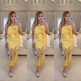 Tropical Palm Embroidered One-Shoulder Tassel Linen Mini