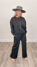 Riley Wide Leg Cargo Washed Black