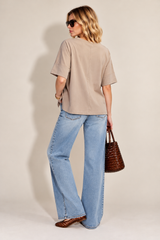 Oversized Pullover Round Neck Band Short Sleeve
