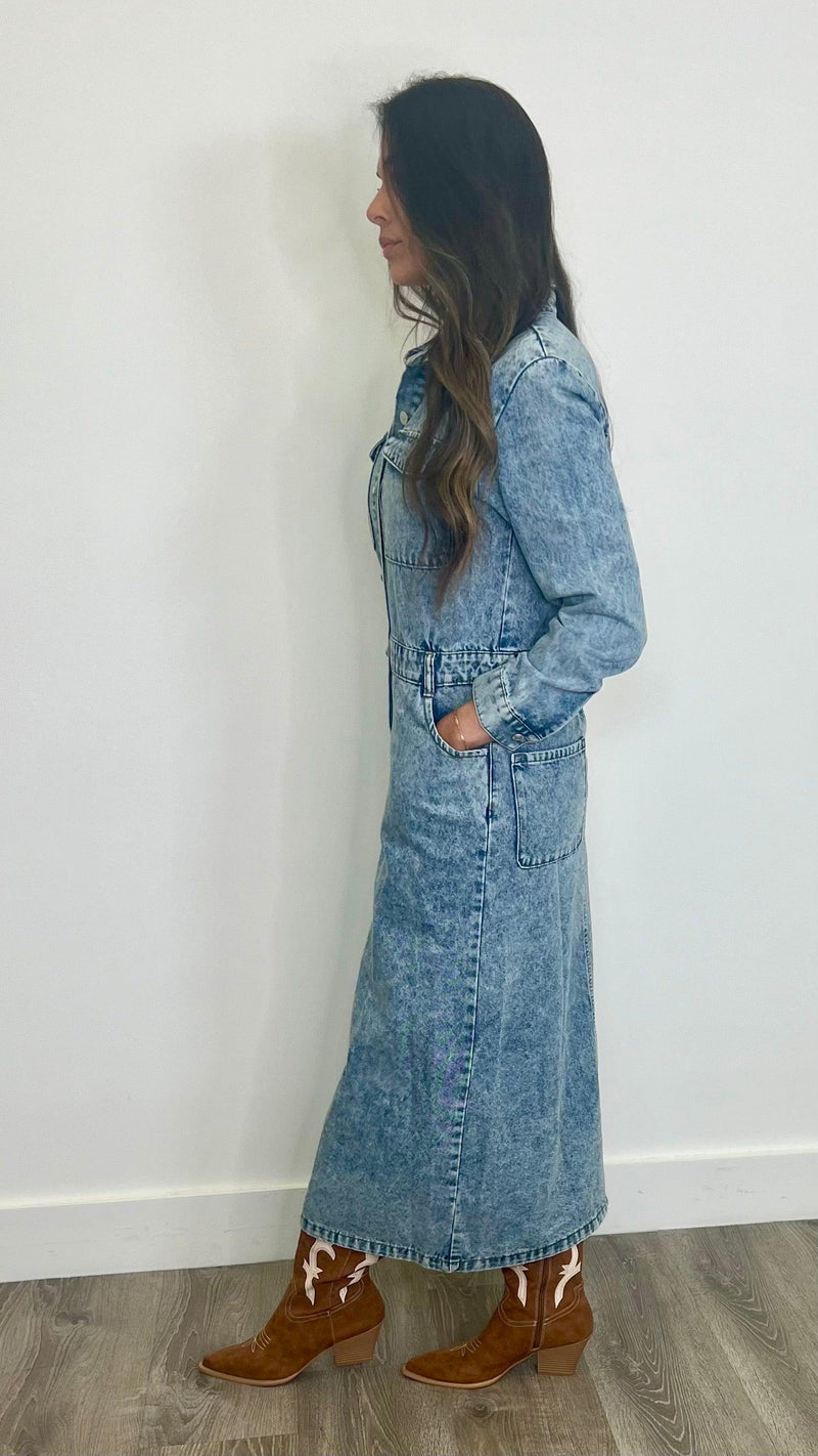 Sabrina Denim Maxi Dress - PRINZZESA BOUTIQUE