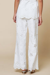 Floral Embroidery Scalloped Hem Pants