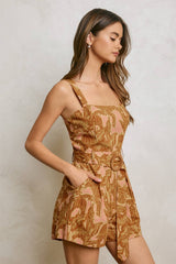 Conversational Straight Neck Buckled Romper