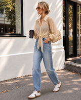Italian Tie front Blouse in Champagne