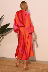 Pink Ombre Satin Boat Neck Blouson Top