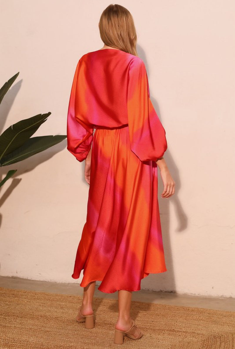 Pink Ombre Satin Boat Neck Blouson Top