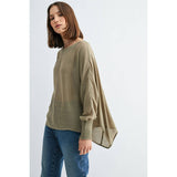 BOAT NECK OVERSIZE TOP WITH SMOCKED CUFF SLEEVE