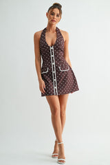 Monroe Polka Dot Halter Mini Dress Brown