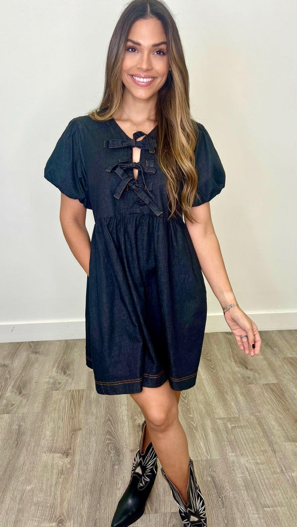 Valerie Black Denim Babydoll Dress - PRINZZESA BOUTIQUE