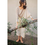 LEAF PRINT OVERSIZED TOP WITH SMOCKED CUFF SLEEVE