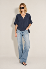 Pull Over Satin Blouse V-neck High Low
