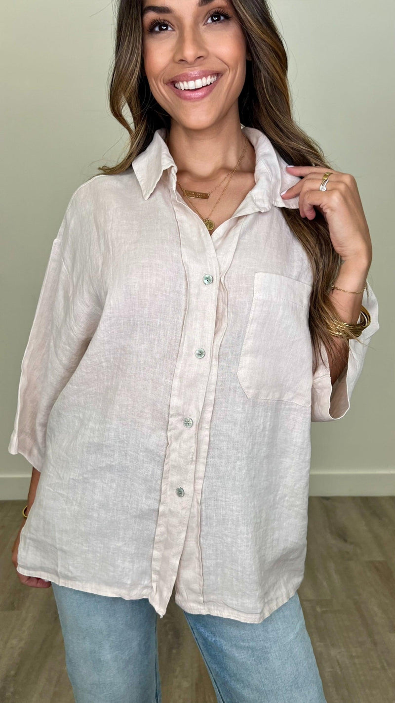 Serafina Linen Button Up Top - PRINZZESA BOUTIQUE