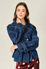 A Line Denim Half Trench Coat With Belt