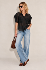 Button Down Italian Blouse in Black