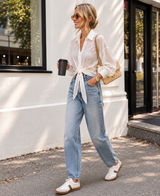Italian Tie Front Blouse in White