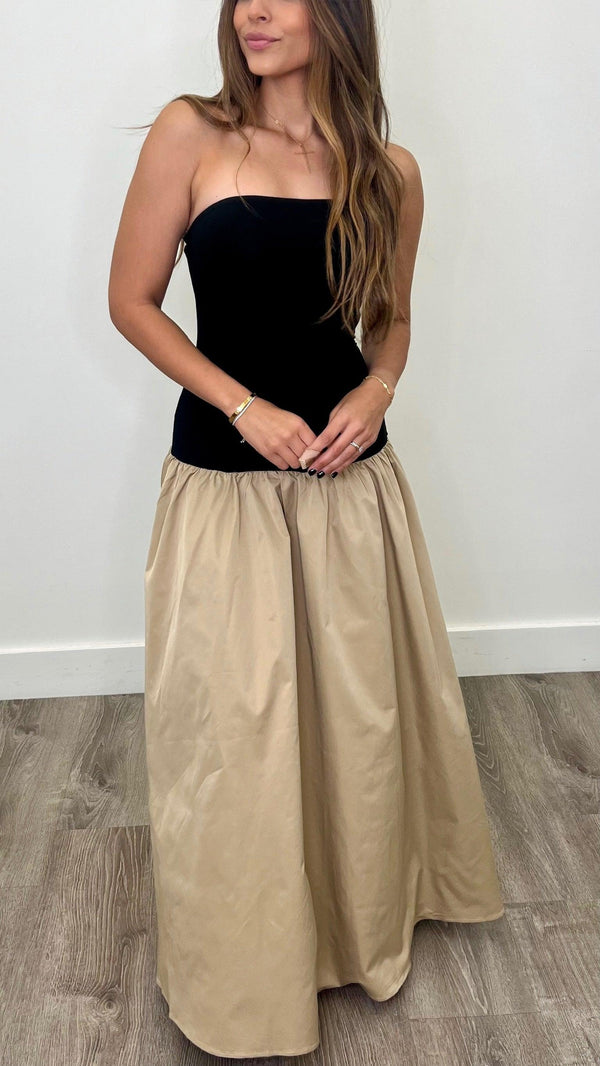 Chiara Black & Beige Tube Dress - PRINZZESA BOUTIQUE