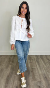 Lina White Poplin Bow Top