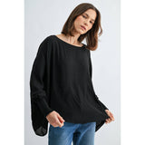BOAT NECK OVERSIZE TOP WITH SMOCKED CUFF SLEEVE