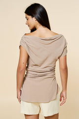 Asymmetric Ruched Top in Taupe