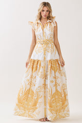 Mustard Shirts Collar Print Maxi Dress