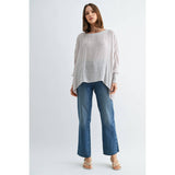 BOAT NECK OVERSIZE TOP WITH SMOCKED CUFF SLEEVE