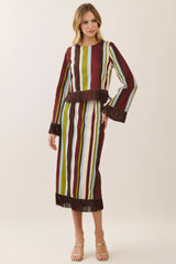 Striped Fringe Hem Midi Skirt