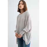 BOAT NECK OVERSIZE TOP WITH SMOCKED CUFF SLEEVE