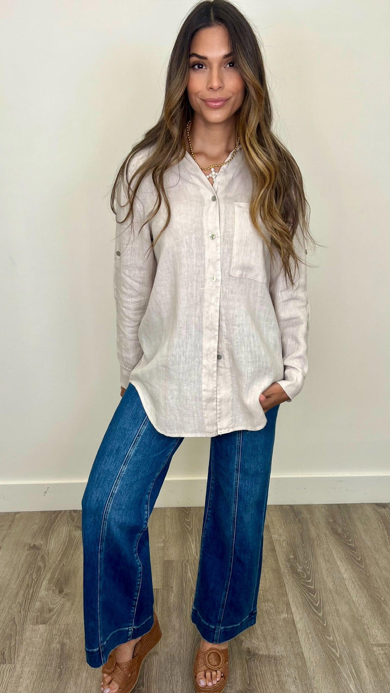 Lucia Linen Button Up Top - PRINZZESA BOUTIQUE