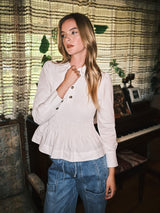 Smocked Charm Peplum Off White Blouse