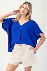 The Janet Top in Camel Denim Royal Blue