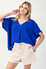 The Janet Top in Camel Denim Royal Blue