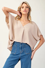 The Janet Top in Camel Denim Taupe