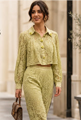 Lace Long Sleeve Top And Pant Set