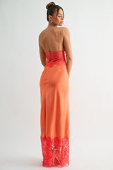 Orange Combo Luna Lace Satin Maxi Dress