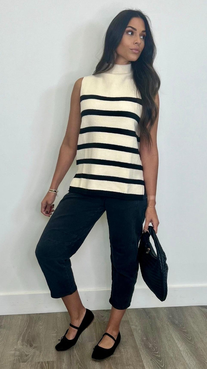 Senara Natural Black High Neck Top - PRINZZESA BOUTIQUE