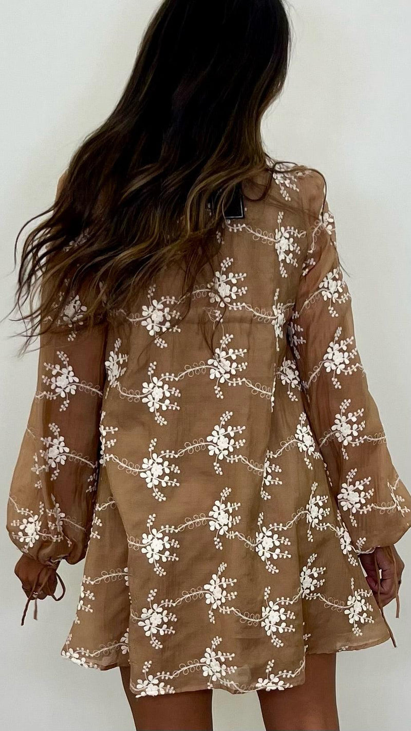 Gigi Embroidered Long Sleeve Mini Dress - PRINZZESA BOUTIQUE