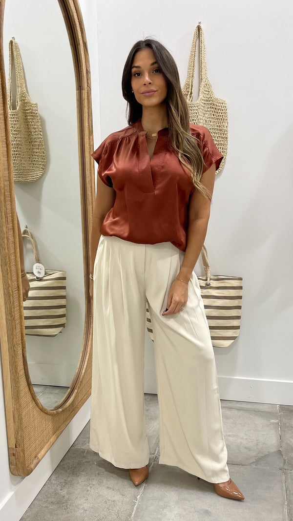 Valery Brick Satin Blouse