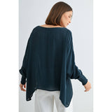 BOAT NECK OVERSIZE TOP WITH SMOCKED CUFF SLEEVE