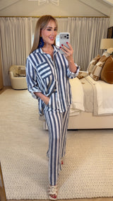 Navy Linen Striped Set