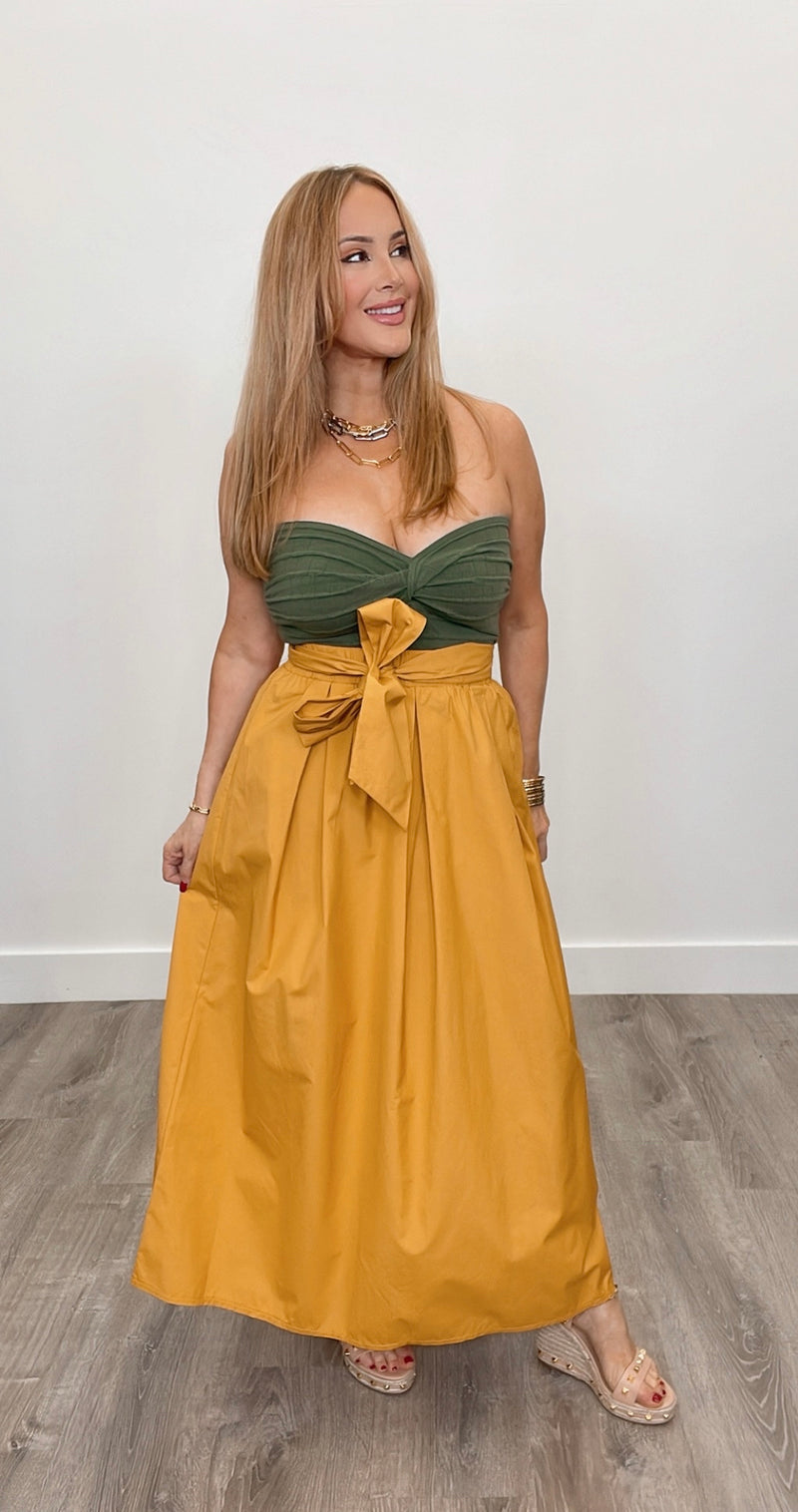 Thea A Line Maxi Skirt Mustard