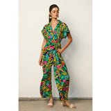 Tropical Collared Button Front Jumpsuit