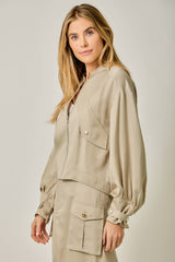 Balloon Sleeve Bomber Jacket Almond